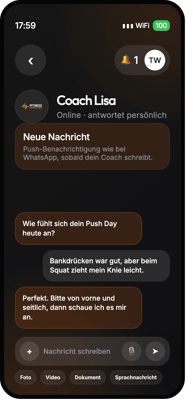 Chat mit dem Coach in der FITCOSI App