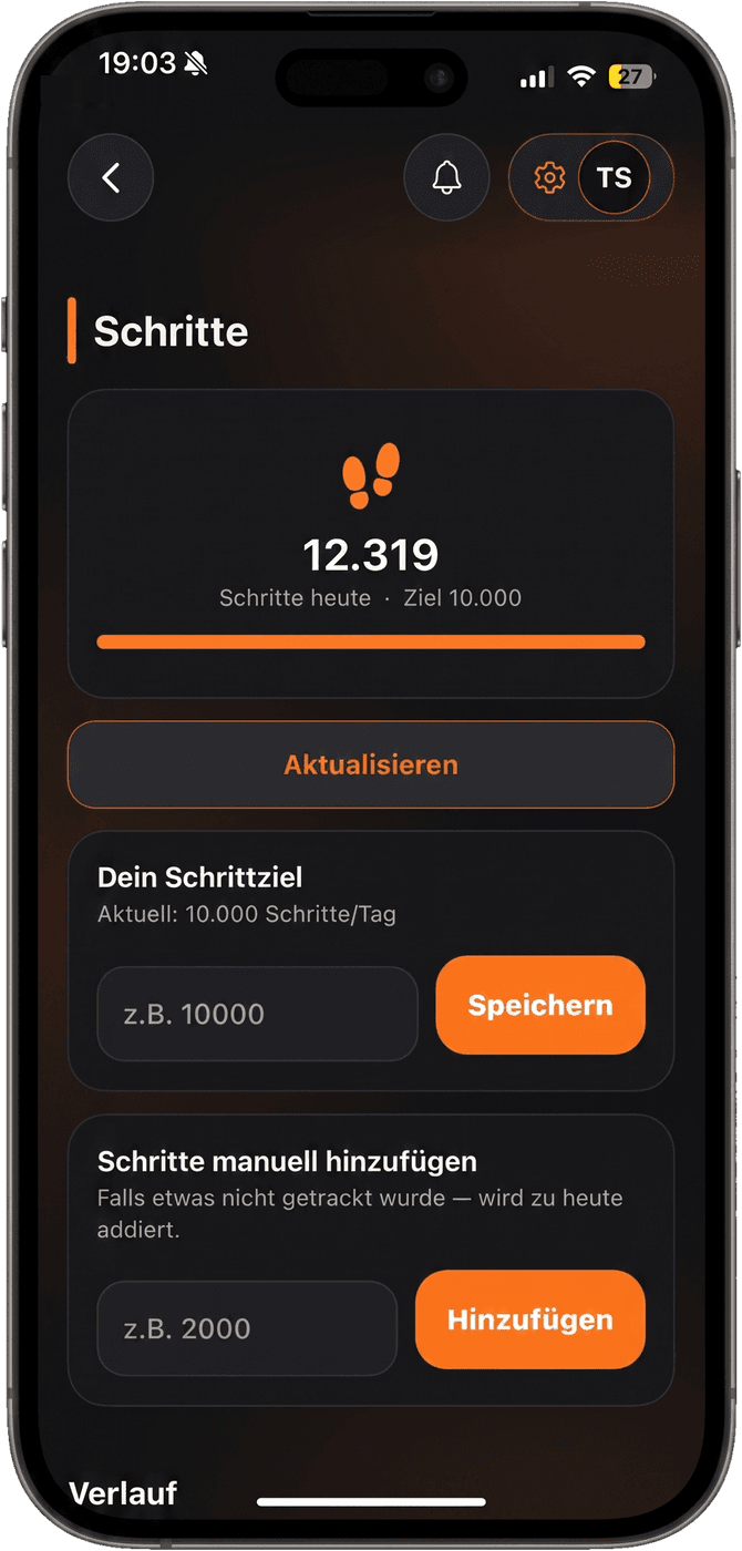 Schritte über Apple Health in der FITCOSI App
